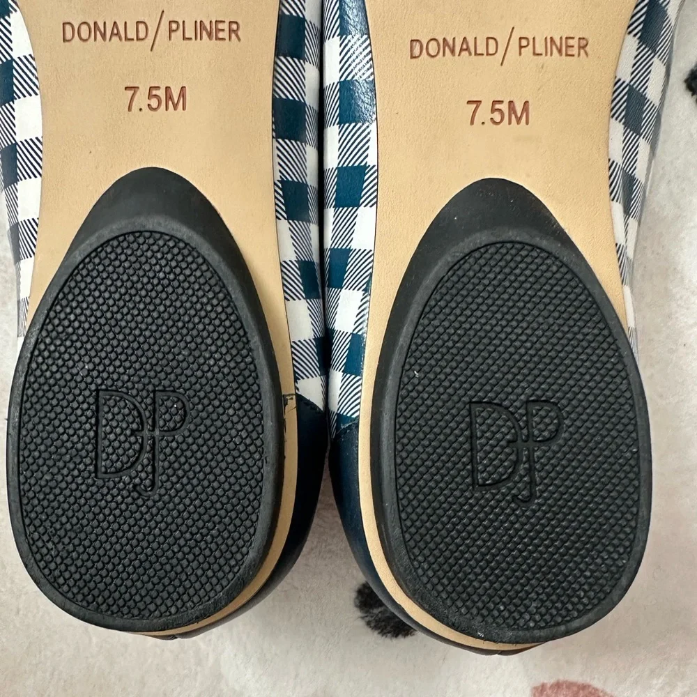 Donald Pliner Deedee Navy Gingham Slip On Calf Leather Loafers Flats Women 7.5 M